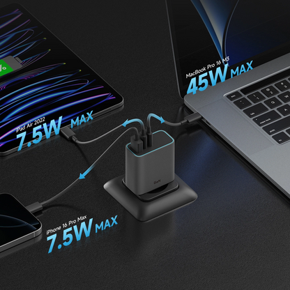 Netzladegerät Cuktech, 65W, 3A, 1 x USB-A - 2 x USB-C, Grau CUKAD653EUGR