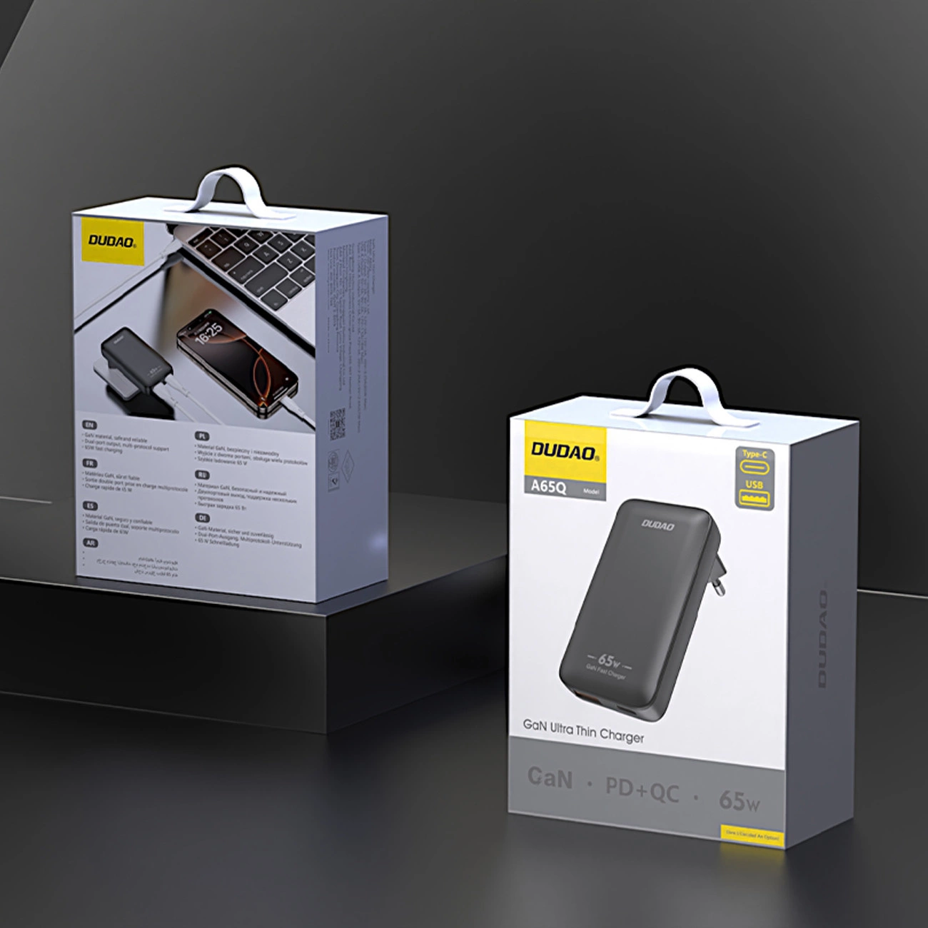 Dudao A65Q Travel Netzladegerät, 65W, 3.25A, 1 x USB-A - 1 x USB-C, Schwarz