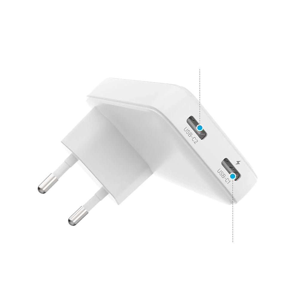 Netzladegerät Fixed Slim, 45W, 3A, 2 x USB-C, Weiß