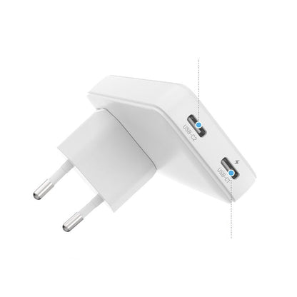 Chargeur Réseau Fixed Travel, 45W, 3A, 2 x USB-C, Blanc