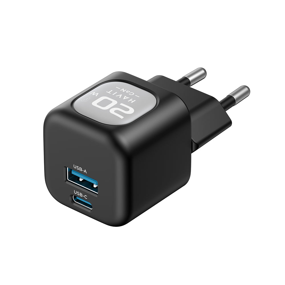Chargeur Réseau HAVIT UC220, 20W, 3A, 1 x USB-A - 1 x USB-C, Noir Gris