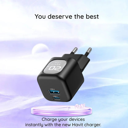 Chargeur Réseau HAVIT UC220, 20W, 3A, 1 x USB-A - 1 x USB-C, Noir Gris