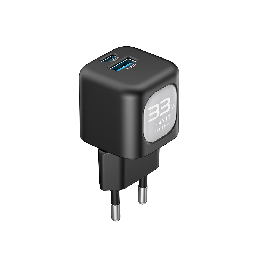 Chargeur Réseau HAVIT UC230, 33W, 3A, 1 x USB-A - 1 x USB-C, Noir Gris
