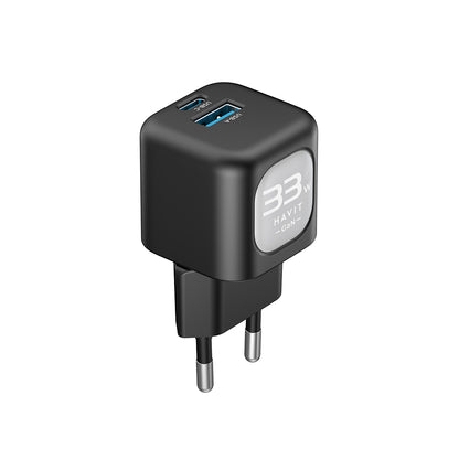 Chargeur Réseau HAVIT UC230, 33W, 3A, 1 x USB-A - 1 x USB-C, Noir Gris
