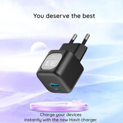 Chargeur Réseau HAVIT UC230, 33W, 3A, 1 x USB-A - 1 x USB-C, Noir Gris