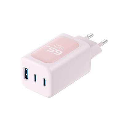 HAVIT UC260 Network Charger, 65W, 3A, 1 x USB-A - 2 x USB-C, Pink