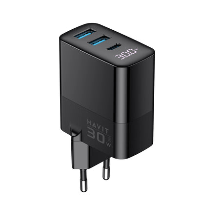 Netzladegerät HAVIT UCLE001, 30W, 3A, 2 x USB-A - 1 x USB-C, Schwarz