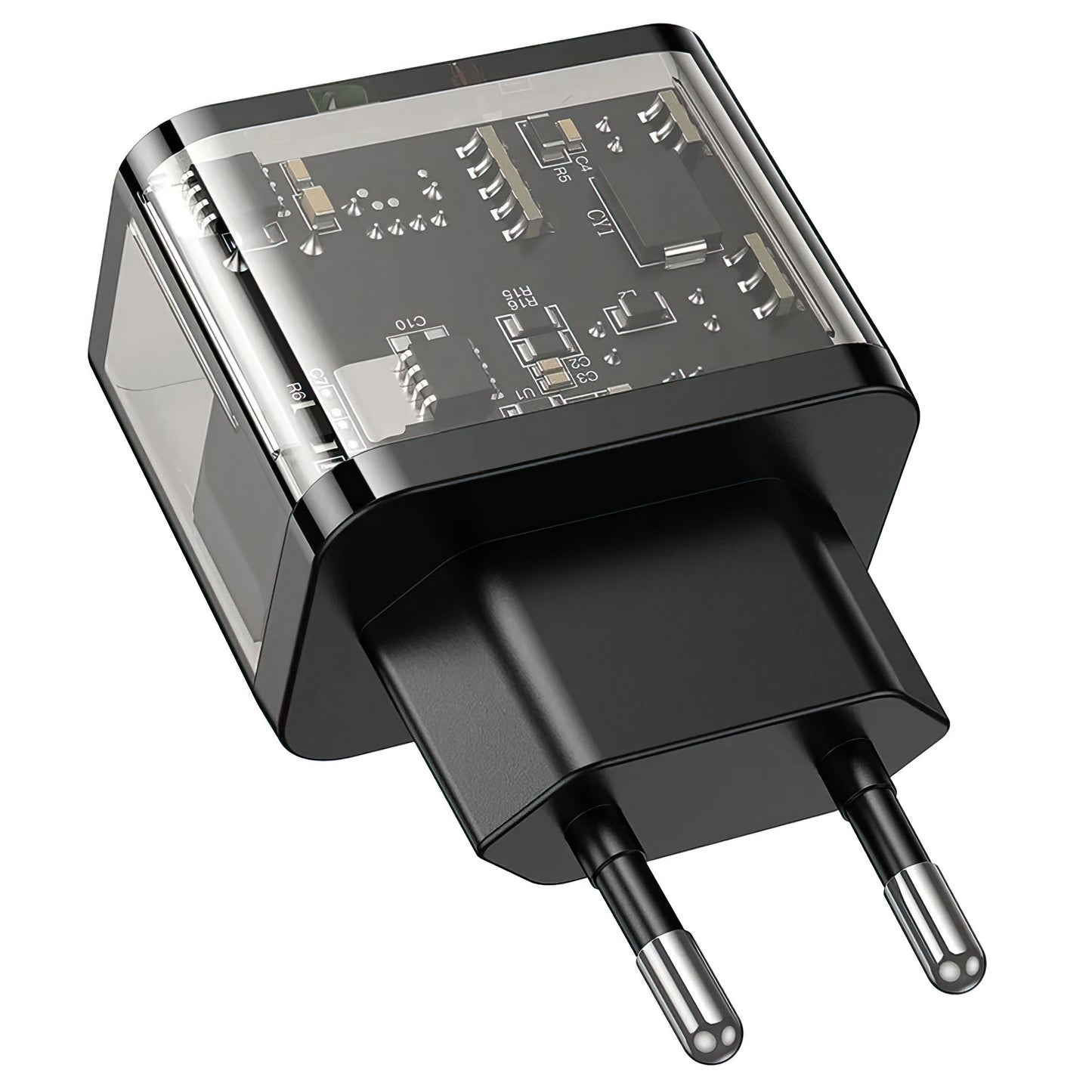 Chargeur Réseau HOCO N34, 20W, 3A, 1 x USB-A - 1 x USB-C, Transparent