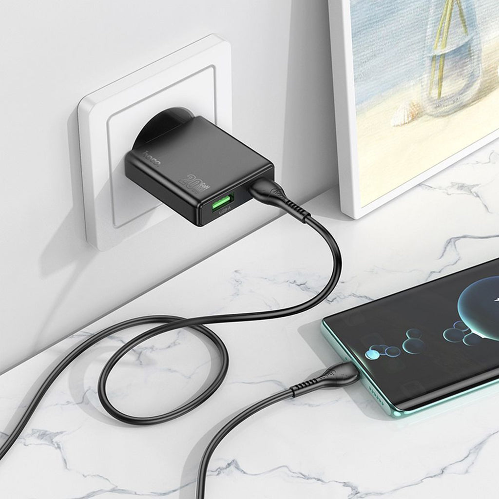 Chargeur Réseau HOCO N38, 20W, 3A, 1 x USB-A - 1 x USB-C, Noir