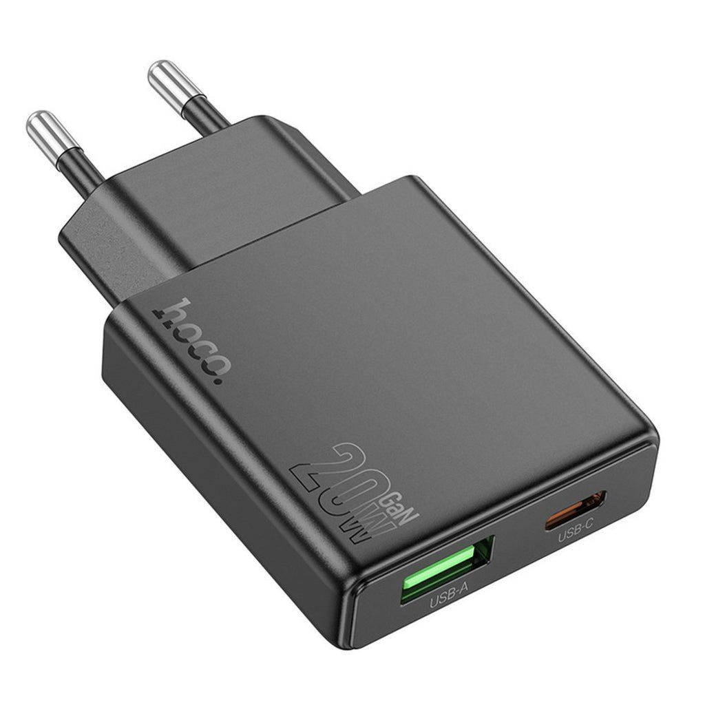 Chargeur Réseau HOCO N38, 20W, 3A, 1 x USB-A - 1 x USB-C, Noir