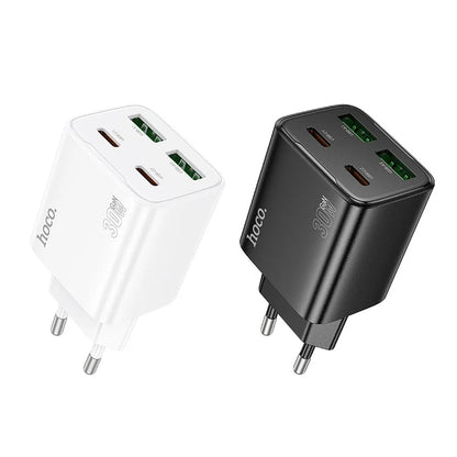 HOCO N56 Network Charger, 30W, 3A, 2 x USB-A - 2 x USB-C, Black