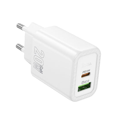 Chargeur Réseau HOCO N61, 20W, 3A, 1 x USB-A - 1 x USB-C, Blanc