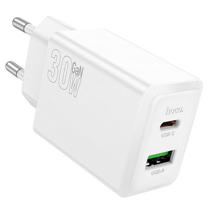 Chargeur Réseau HOCO N71, 30W, 3A, 1 x USB-A - 1 x USB-C, Blanc
