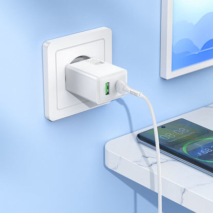 Chargeur Réseau HOCO N71, 30W, 3A, 1 x USB-A - 1 x USB-C, Blanc