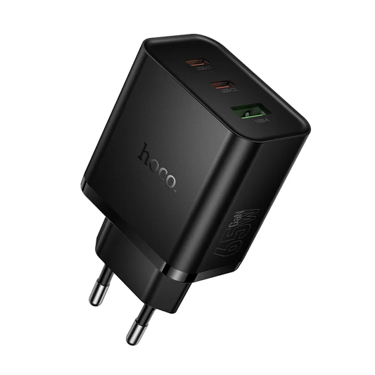 Netzladegerät HOCO N75, 65W, 3A, 1 x USB-A - 2 x USB-C, Schwarz
