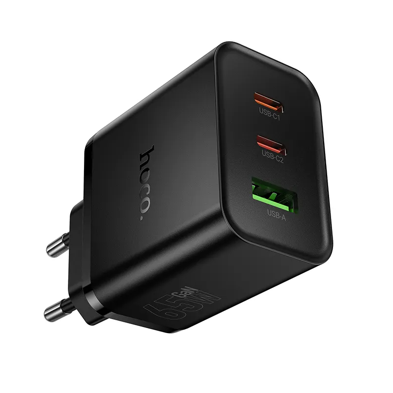 Chargeur Réseau HOCO N75, 65W, 3A, 1 x USB-A - 2 x USB-C, Noir