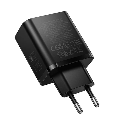 Chargeur Réseau HOCO N75, 65W, 3A, 1 x USB-A - 2 x USB-C, Noir