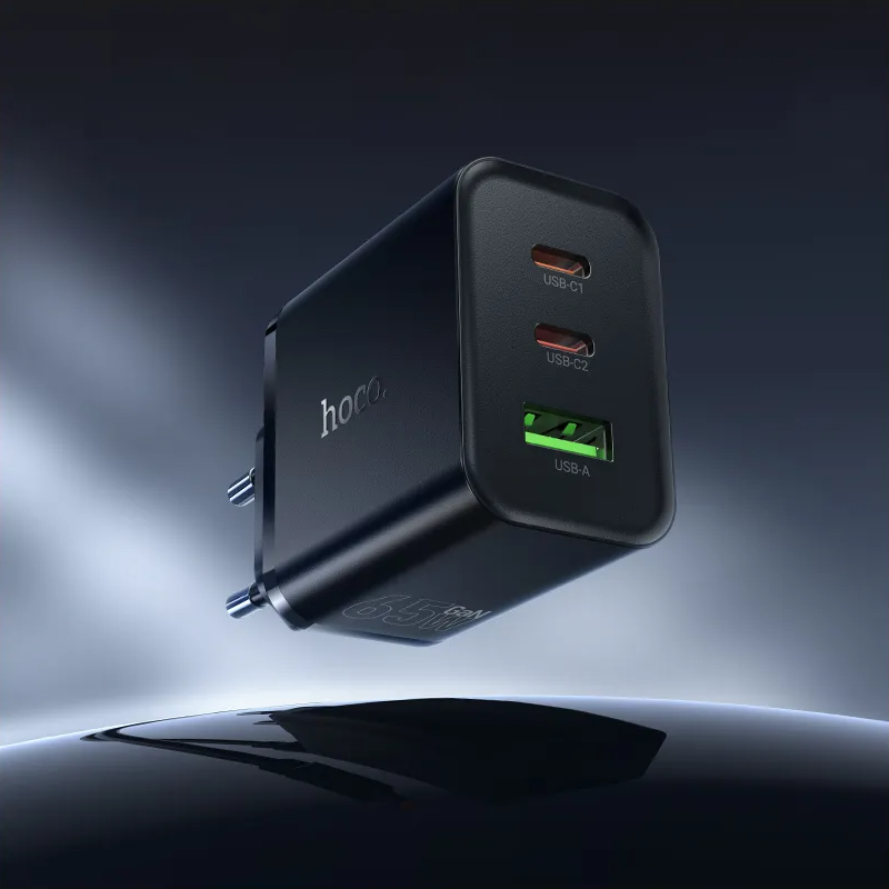 Chargeur Réseau HOCO N75, 65W, 3A, 1 x USB-A - 2 x USB-C, Noir