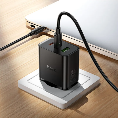 Chargeur Réseau HOCO N75, 65W, 3A, 1 x USB-A - 2 x USB-C, Noir