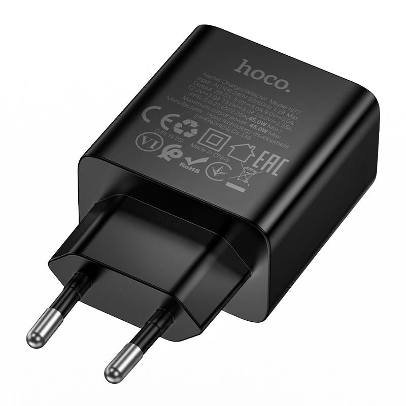 Chargeur secteur HOCO N77, 45W, 3A, 1 x USB-C, Noir