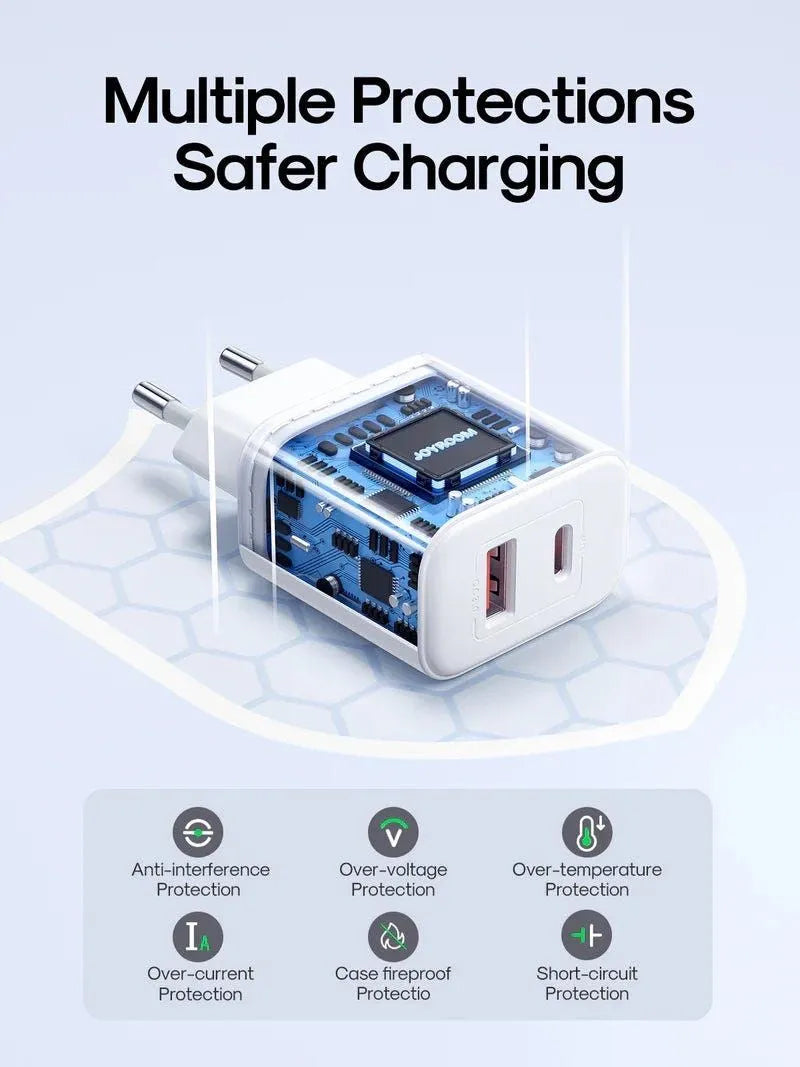 Chargeur Réseau Joyroom JR-TCF05, 20W, 3A, 1 x USB-A - 1 x USB-C, Blanc