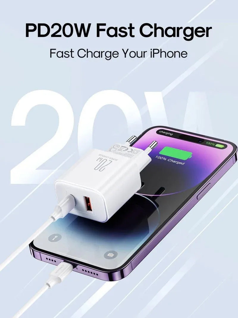 Chargeur Réseau Joyroom JR-TCF05, 20W, 3A, 1 x USB-A - 1 x USB-C, Blanc