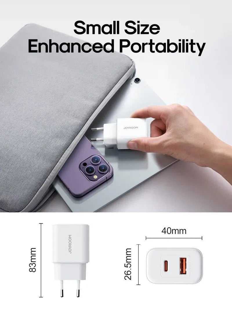 Chargeur Réseau Joyroom JR-TCF05, 20W, 3A, 1 x USB-A - 1 x USB-C, Blanc