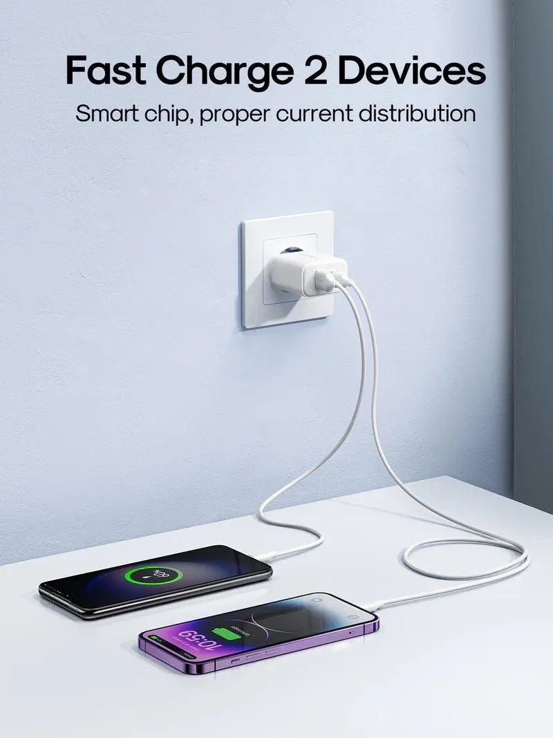 Chargeur Réseau Joyroom JR-TCF05, 20W, 3A, 1 x USB-A - 1 x USB-C, Blanc