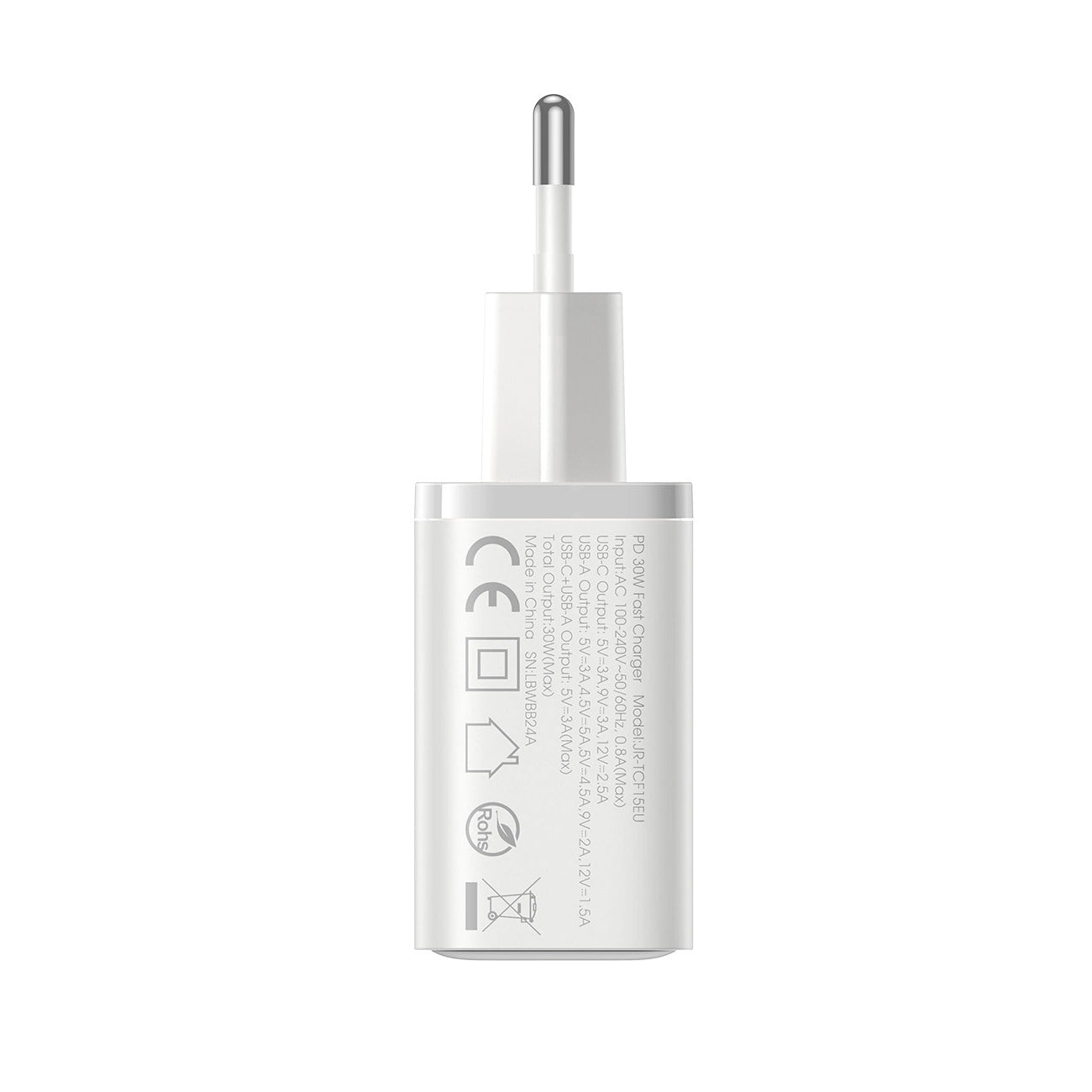 Chargeur Réseau Joyroom JR-TCF15, 30W, 5A, 1 x USB-A - 1 x USB-C, Blanc