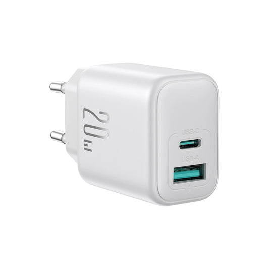 Chargeur Réseau Joyroom JR-TCF21, 20W, 3A, 1 x USB-A - 1 x USB-C, Blanc