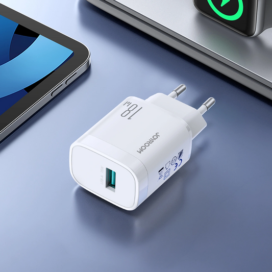 Chargeur secteur Joyroom JR-TF4, 18W, 3A, 1 x USB-A, Blanc
