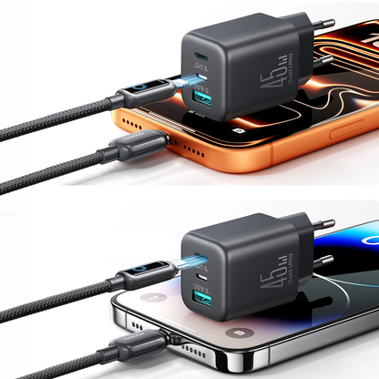Chargeur secteur Joyroom JR-TO1, 45W, 3A, 1 x Lightning - 1 x USB-A - 1 x USB-C, Noir