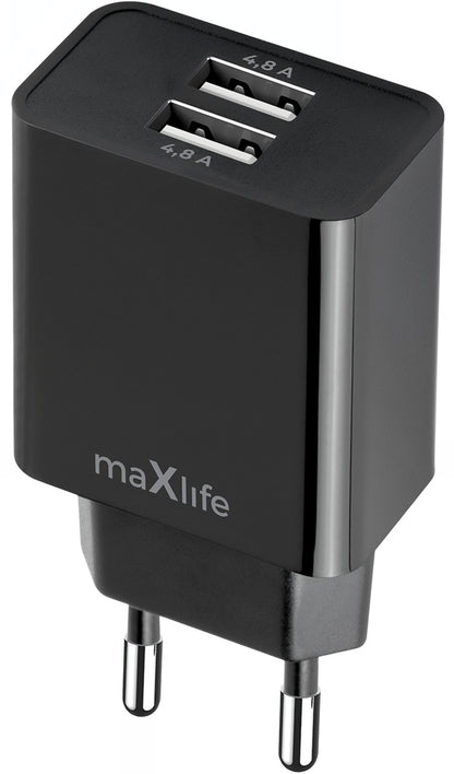 Chargeur Réseau MaXlife MXTC-12, 24W, 2.4A, 2 x USB-A, Noir