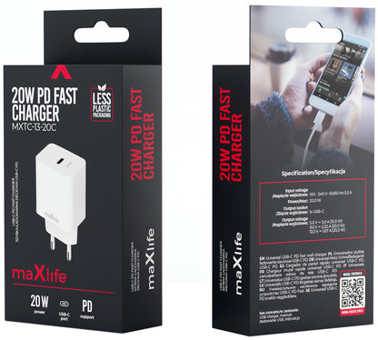 Netzladegerät MaXlife MXTC-13-20C, 20W, 3A, 1 x USB-C, Weiß