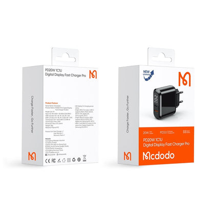 McDodo CH-7170 Chocolate Display Network Charger, 20W, 3A, 1 x USB-A - 1 x USB-C, Black