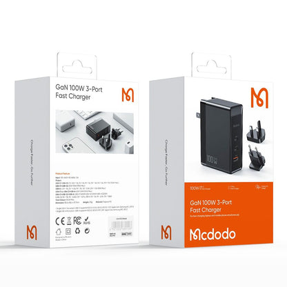 McDodo CH-8101 Pro Nuc AR Power Travel Netzladegerät, 100W, 5A, 1 x USB-A - 2 x USB-C, Schwarz