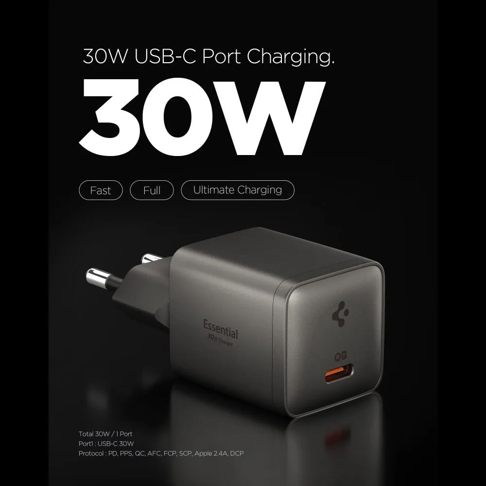 Spigen EE301EU Essential Netzladegerät, 30W, 3A, 1 x USB-C, Grau ACH10447