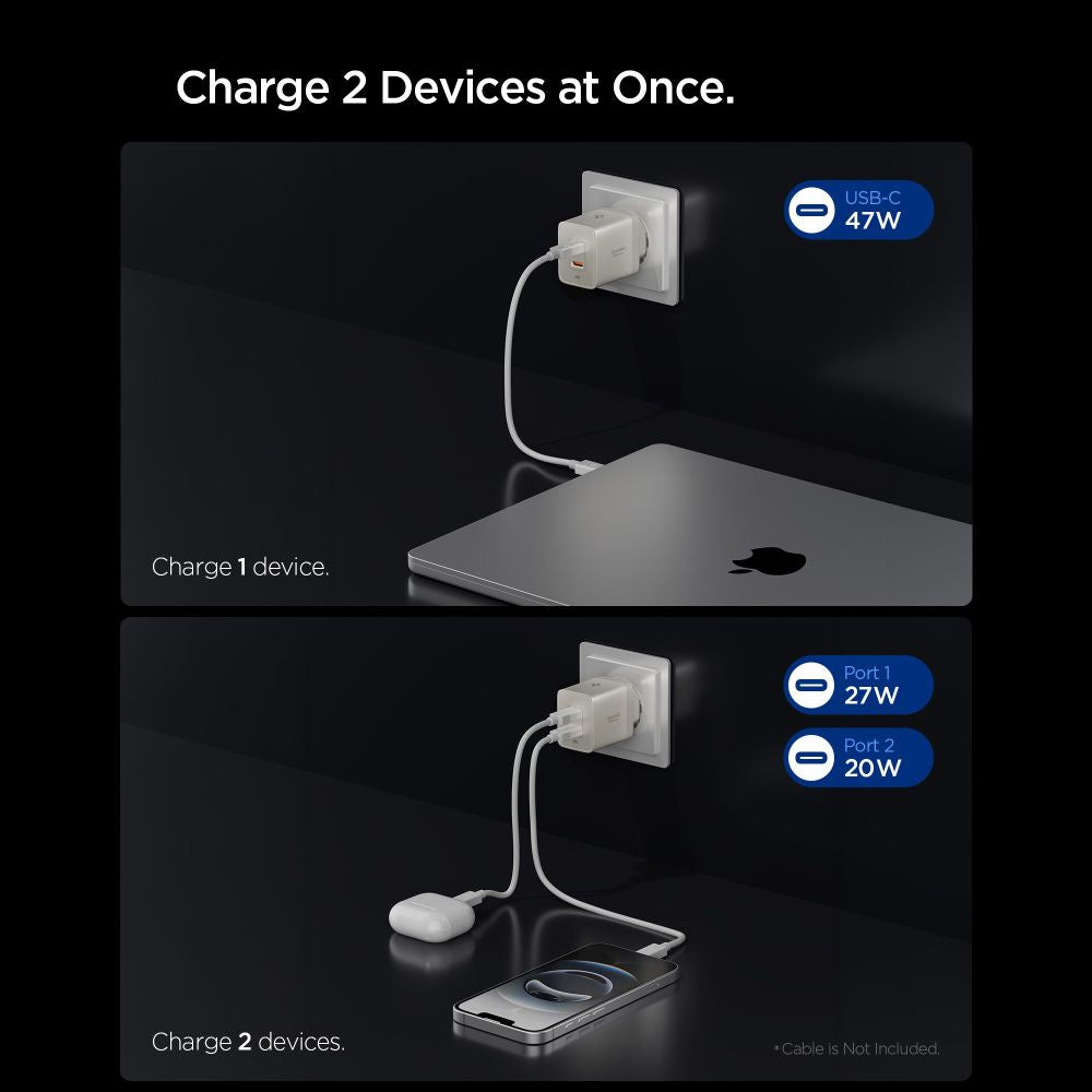Spigen EE472EU Essential Wall Charger, 47W, 3A, 2 x USB-C, Titan Gray ACH10451