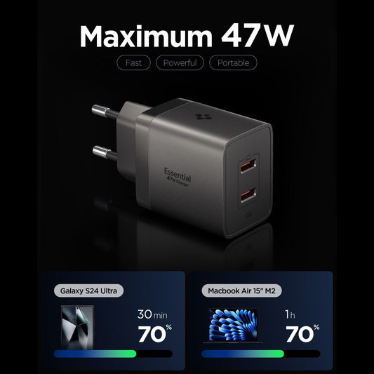 Netzteil Spigen EE472EU Essential, 47W, 3A, 2 x USB-C, Grau ACH10450