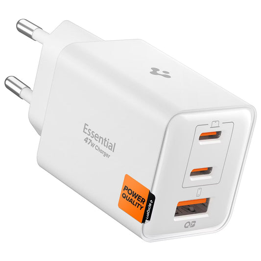 Chargeur Réseau Spigen EE473EU Essential, 47W, 3A, 1 x USB-A - 2 x USB-C, Blanc ACH09464