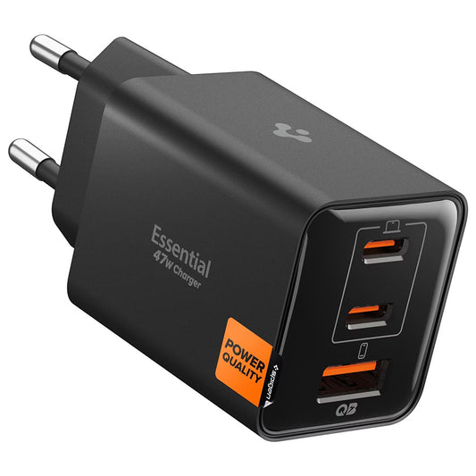 Chargeur Réseau Spigen EE473EU Essential, 47W, 3A, 1 x USB-A - 2 x USB-C, Noir ACH09465