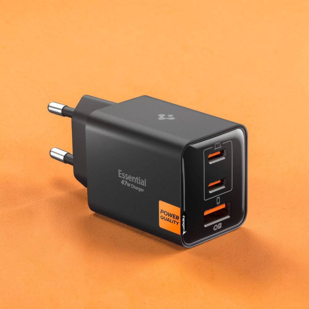 Spigen EE473EU Essential Network Charger, 47W, 3A, 1 x USB-A - 2 x USB-C, Black ACH09465