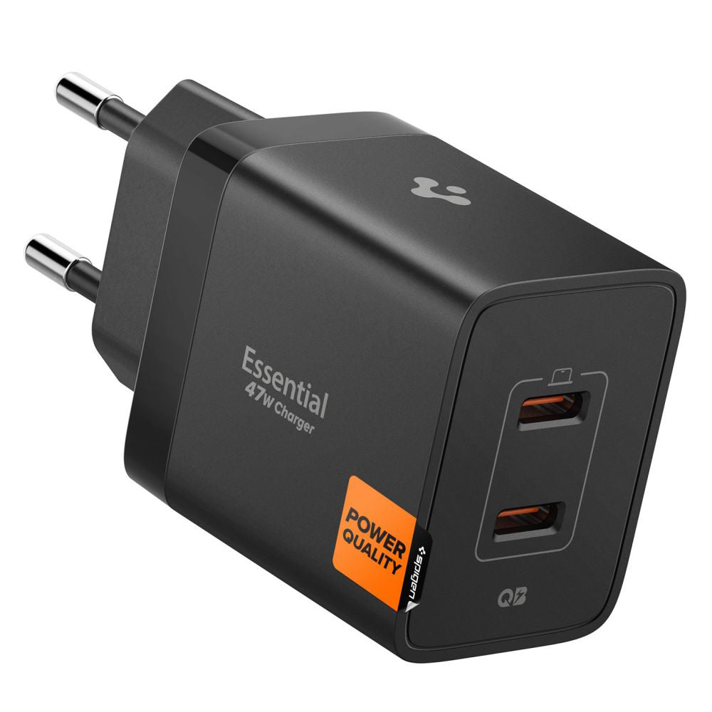 Spigen Essential Network Charger, 47W, 3A, 2 x USB-C, Black