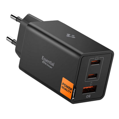 Chargeur Réseau Spigen Essential, 67W, 3.25A, 1 x USB-A - 2 x USB-C, Noir