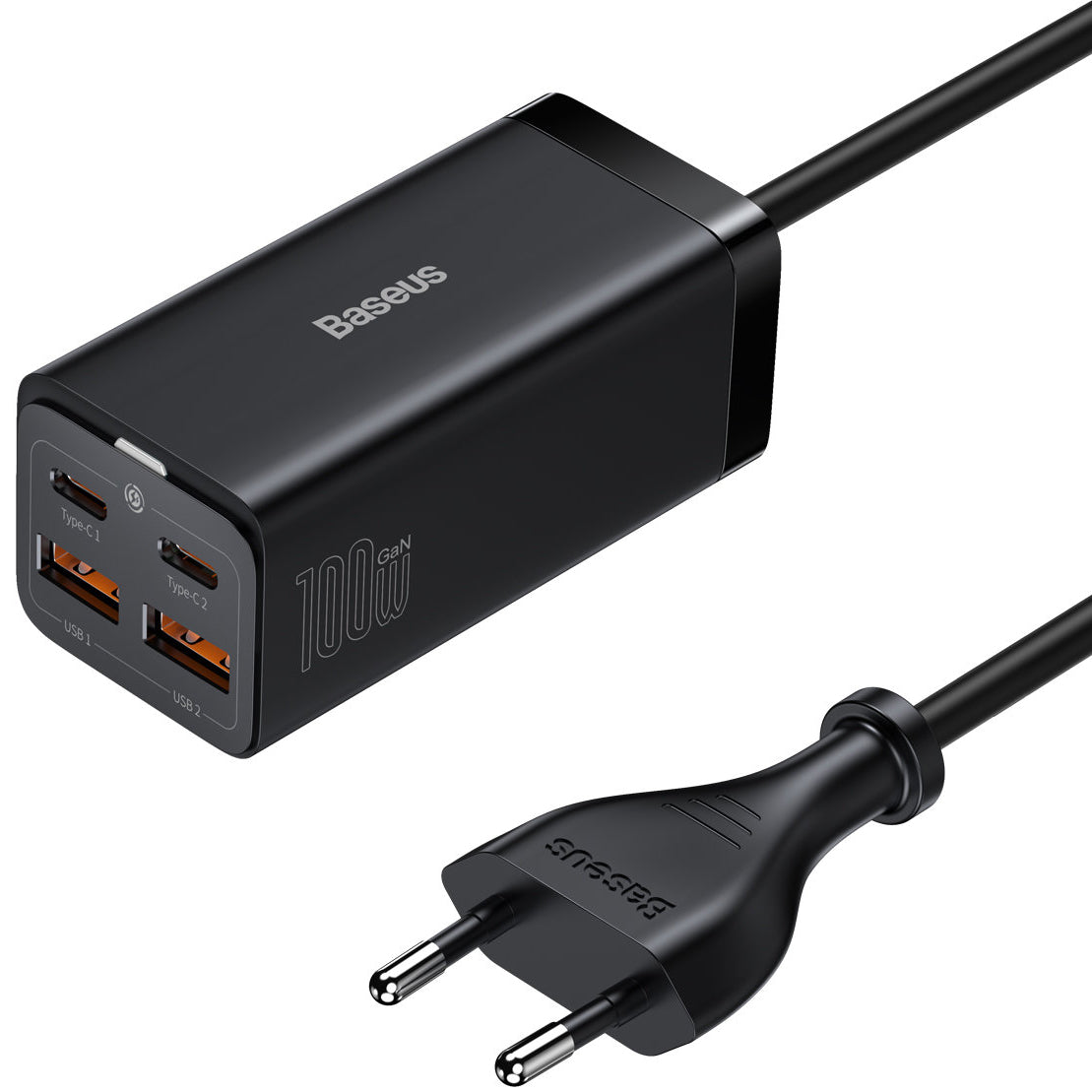 Baseus GaN3 Pro Ladestation, 100W, 5A, 2 x USB-A - 2 x USB-C, Schwarz CCGP000101