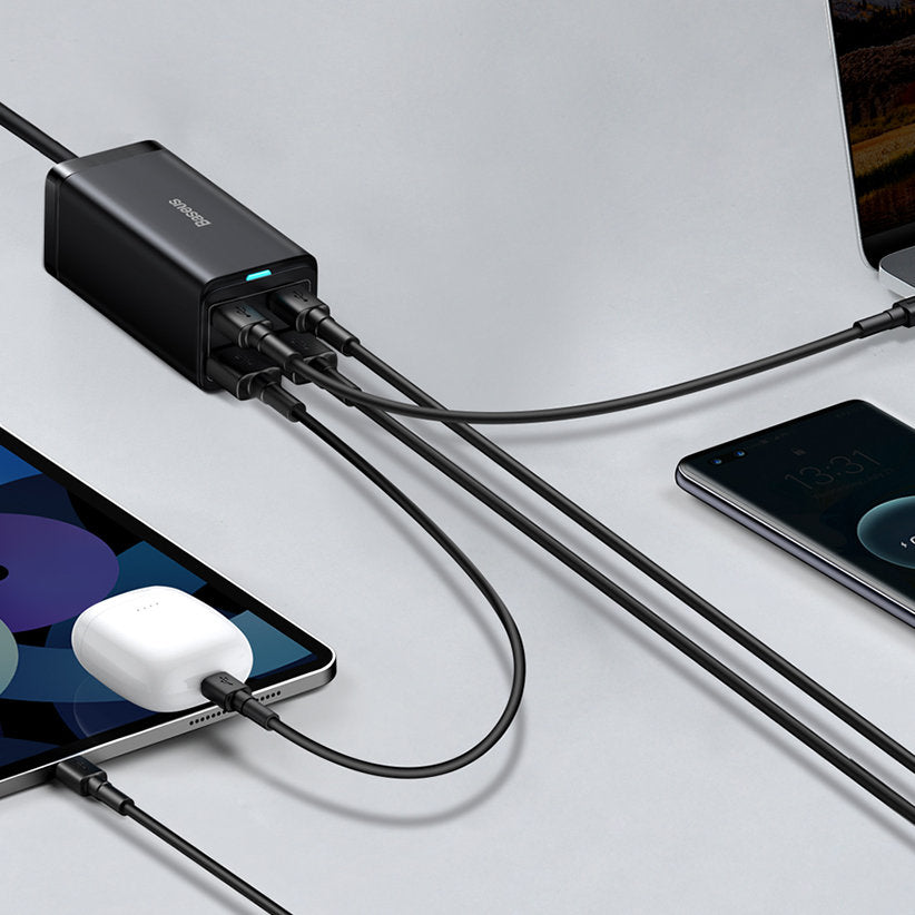 Baseus GaN3 Pro Ladestation, 100W, 5A, 2 x USB-A - 2 x USB-C, Schwarz CCGP000101