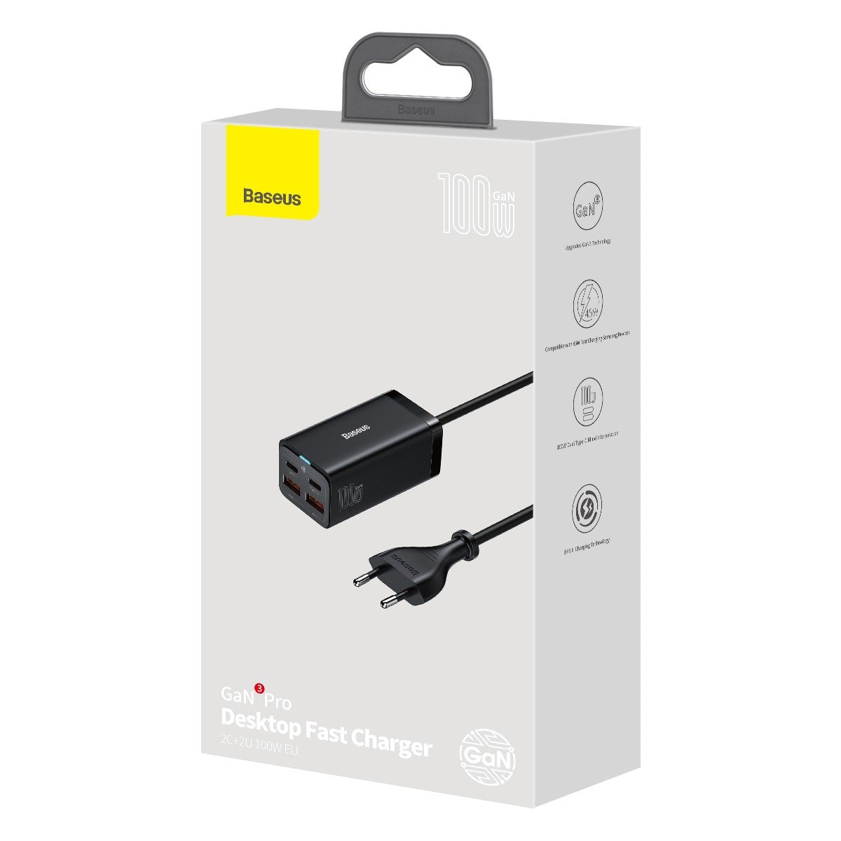 Baseus GaN3 Pro Ladestation, 100W, 5A, 2 x USB-A - 2 x USB-C, Schwarz CCGP000101