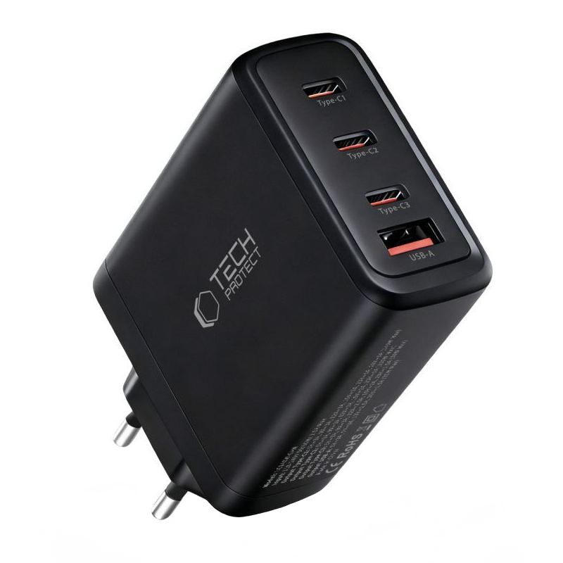 Chargeur Réseau Tech-Protect NC140W-GAN, 140W, 5A, 1 x USB-A - 3 x USB-C, Noir