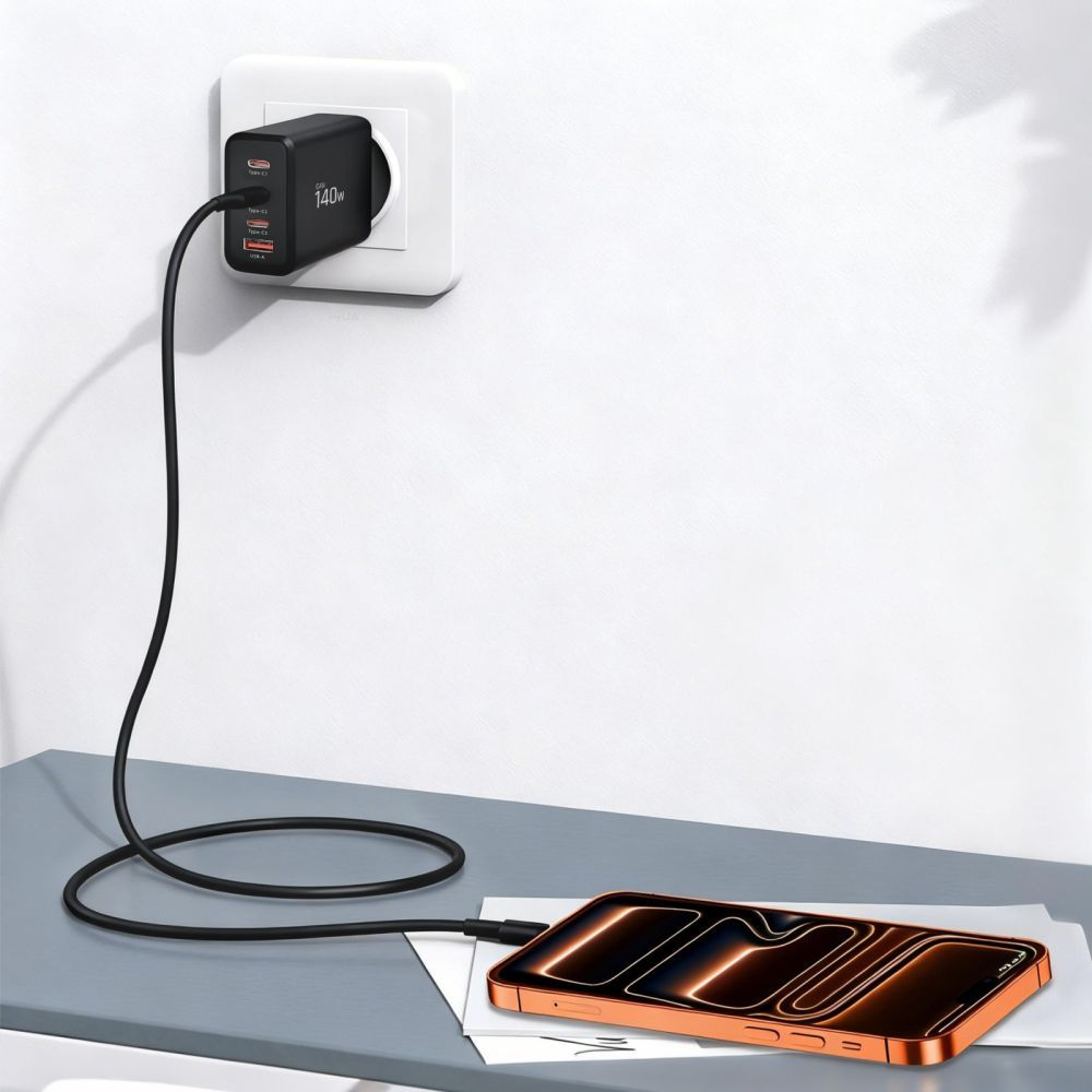 Chargeur Réseau Tech-Protect NC140W-GAN, 140W, 5A, 1 x USB-A - 3 x USB-C, Noir