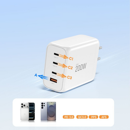 Netzladegerät Tech-Protect NC200W-GAN, 200W, 5A, 1 x USB-A - 3 x USB-C, Weiß